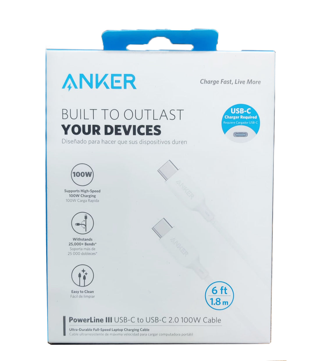 Anker PowerLine III 6ft USB-C to USB-C Cable - White