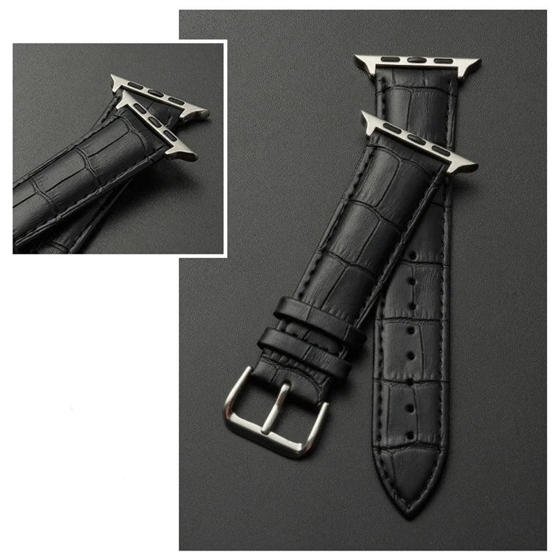 Strap for Apple Watch Ultra 49mm 45mm 44mm 42mm Crocodile Pattern  Synthetic Leather Strap for Series 9 8 7 6 5 4 2 SE