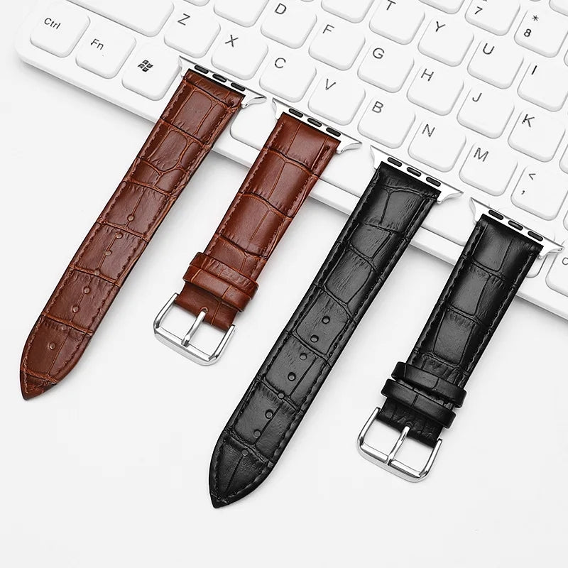 Strap for Apple Watch Ultra 49mm 45mm 44mm 42mm Crocodile Pattern  Synthetic Leather Strap for Series 9 8 7 6 5 4 2 SE