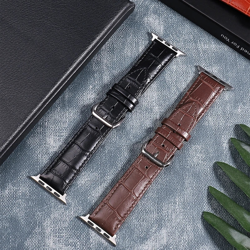 Strap for Apple Watch Ultra 49mm 45mm 44mm 42mm Crocodile Pattern  Synthetic Leather Strap for Series 9 8 7 6 5 4 2 SE