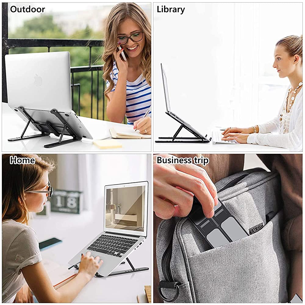 Foldable Plastic Laptop Stand, Large Size Desktop Computer Laptop Stand, ABS 6-Level Angle Adjustable Height Laptop Mount, Suitable for all Slim Laptops and Tablets