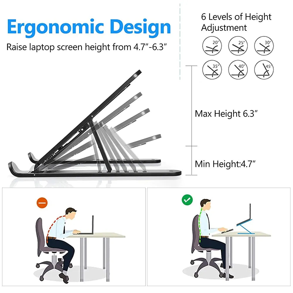 Foldable Plastic Laptop Stand, Large Size Desktop Computer Laptop Stand, ABS 6-Level Angle Adjustable Height Laptop Mount, Suitable for all Slim Laptops and Tablets