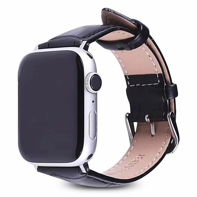 Strap for Apple Watch Ultra 49mm 45mm 44mm 42mm Crocodile Pattern  Synthetic Leather Strap for Series 9 8 7 6 5 4 2 SE